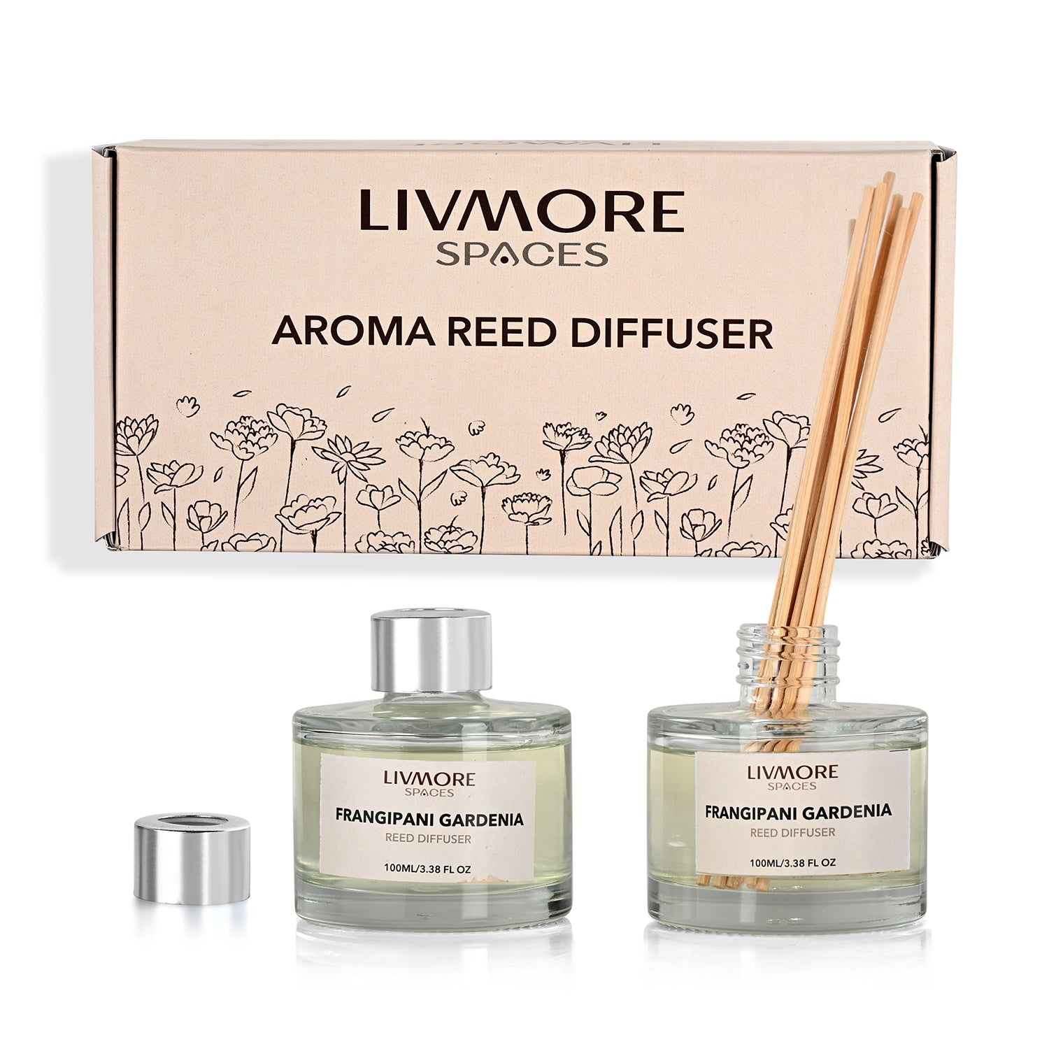 Livmore Set of 2 Frangipani Fragrance Diffuser with 4 Reed Sticks - 100ml 8414004 0