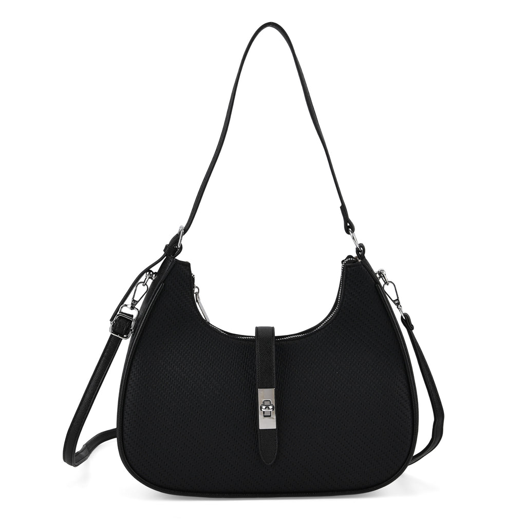 Elegant Hobo Shoulder Bag with Adjustable Strap - Black_8414347