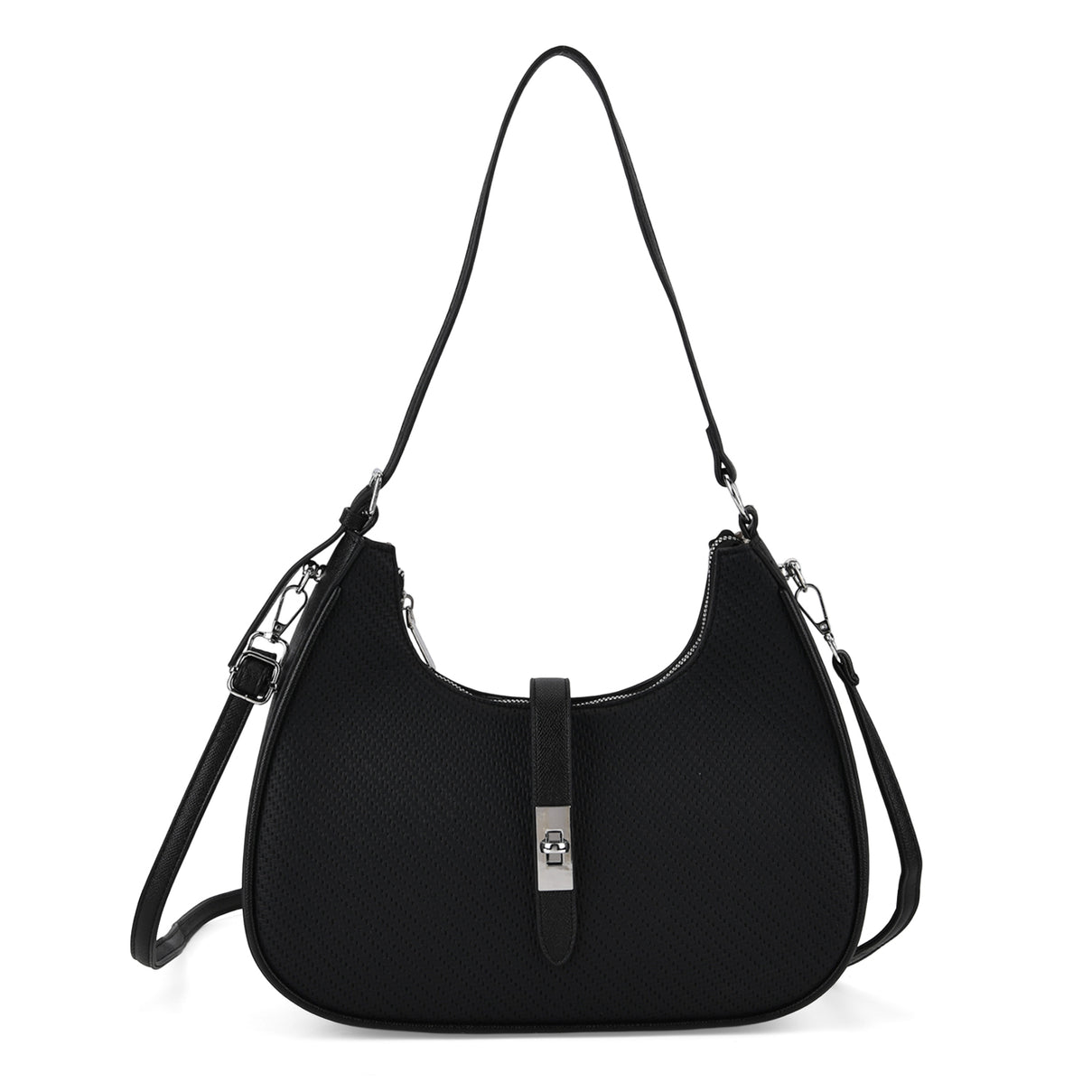 Elegant Hobo Shoulder Bag with Adjustable Strap - Black V32539243 0