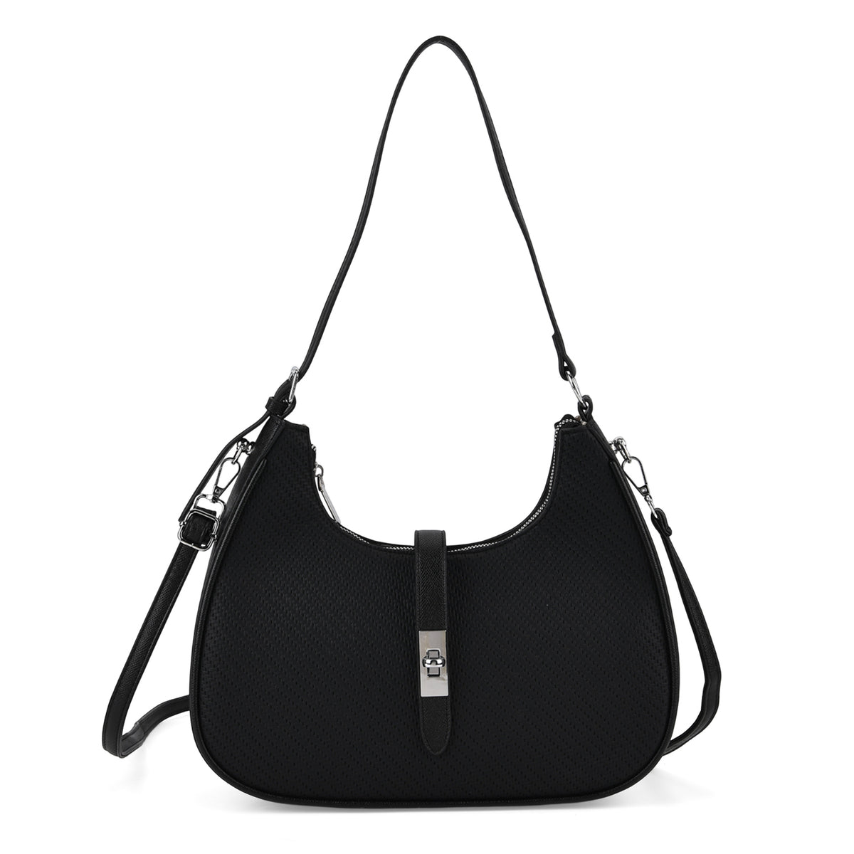 Elegant Hobo Shoulder Bag with Adjustable Strap - Black V32539243 0