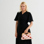 Crochet Floral Knit Clutch Bag with Wooden Top Handle - Beige & Pink_8414552_2