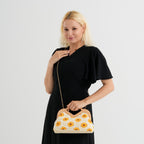 Crochet Floral Knit Clutch Bag with Wooden Top Handle - Beige & Yellow_8414553_2
