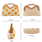 Crochet Floral Knit Clutch Bag with Wooden Top Handle - Beige & Yellow_8414553_4