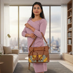 La Marey Genuine Leather Sunflower Embroidery Handbag with Crossbody Shoulder Strap - Light Brown_8414564_3