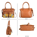 La Marey Genuine Leather Sunflower Embroidery Handbag with Crossbody Shoulder Strap - Light Brown_8414564_4