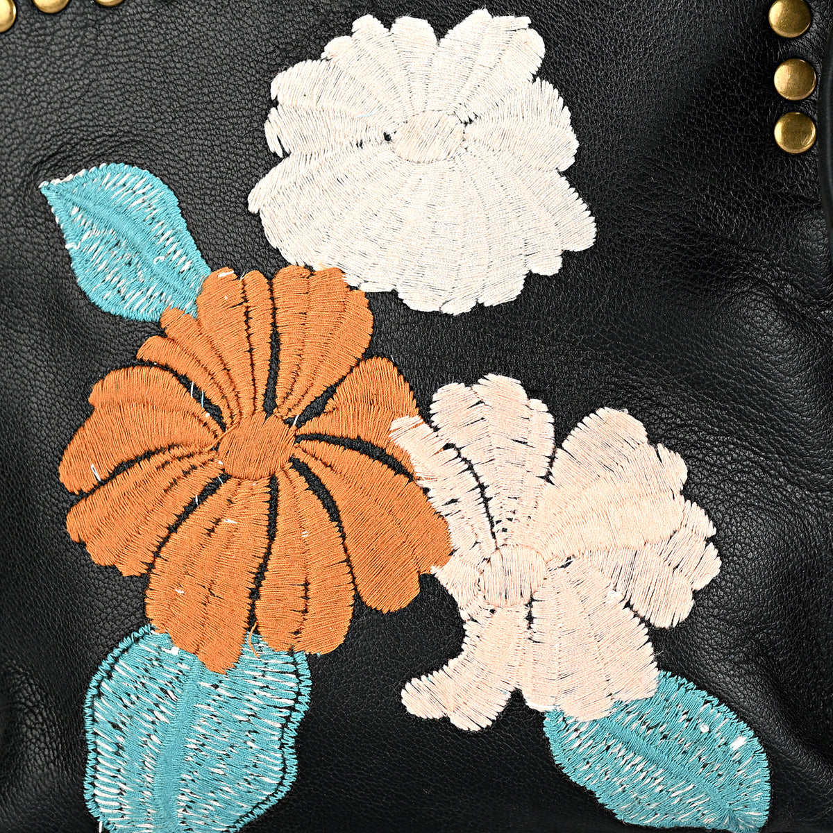 La Marey Genuine Leather Embroidery Handbag with Crossbody Shoulder Strap - Black V32516069 7