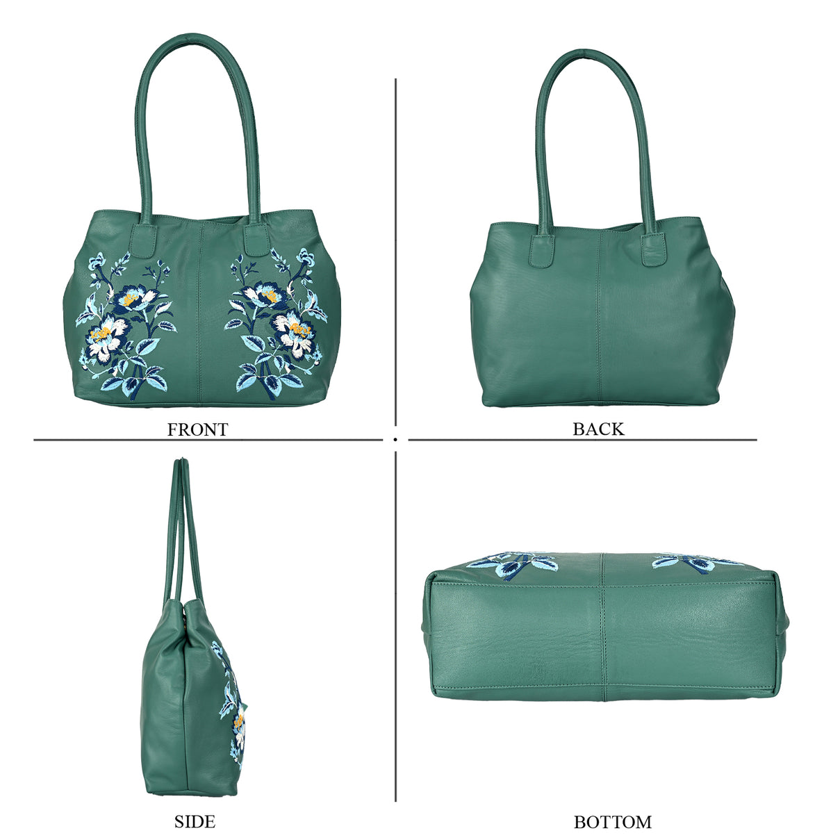 La Marey Genuine Leather Embroidery Handbag with Magnetic Closure - Teal Green 8414581 5
