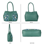 La Marey Genuine Leather Embroidery Handbag with Magnetic Closure - Teal Green_8414581_4