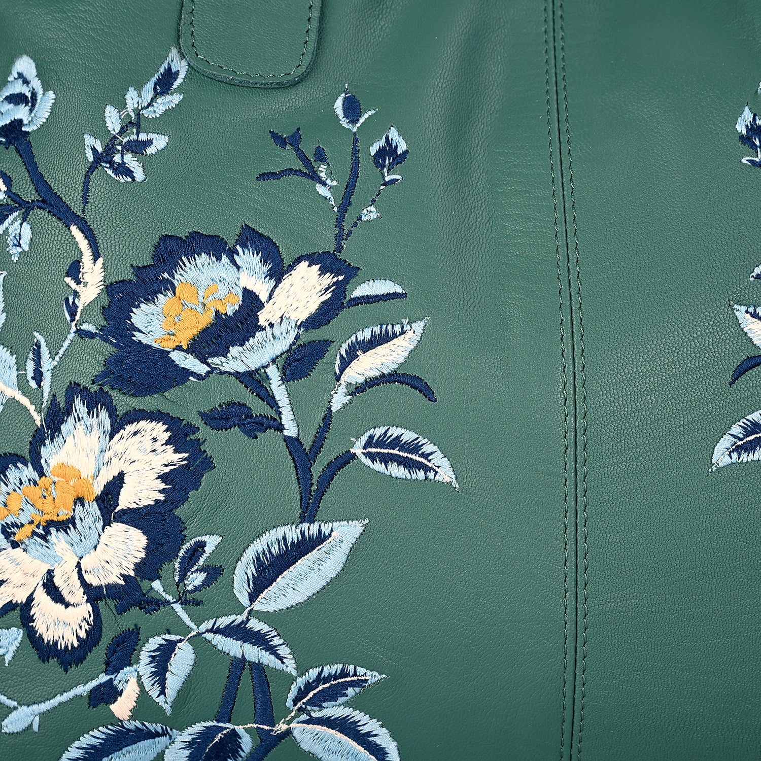 La Marey Genuine Leather Embroidery Handbag with Magnetic Closure - Teal Green 8414581 7