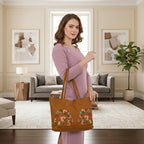La Marey Genuine Leather Embroidery Handbag with Magnetic Closure - Tan Brown_8414582_3
