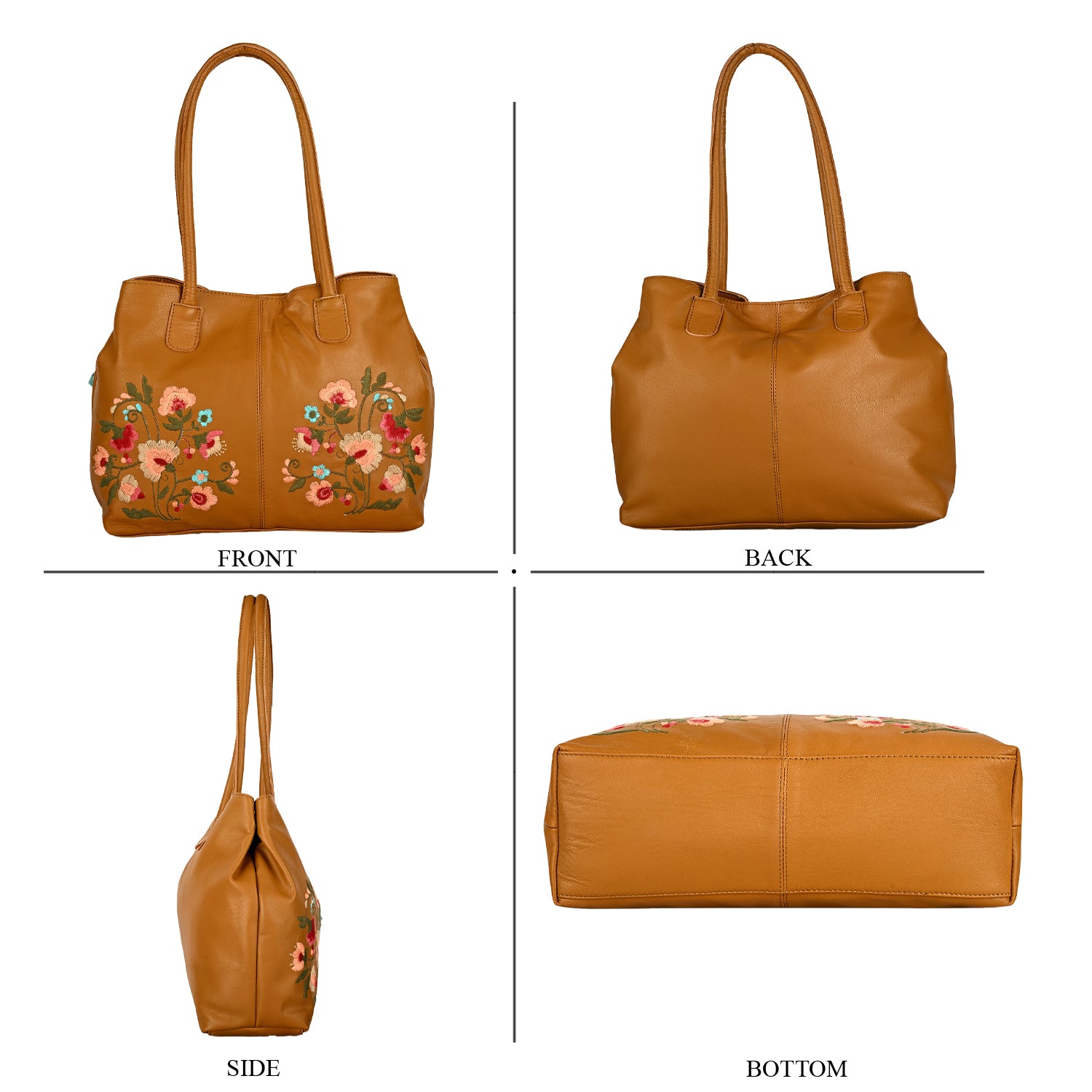 La Marey Genuine Leather Embroidery Handbag with Magnetic Closure - Tan Brown V32515500 5