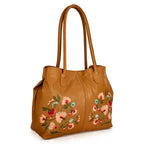 La Marey Genuine Leather Embroidery Handbag with Magnetic Closure - Tan Brown_8414582_7