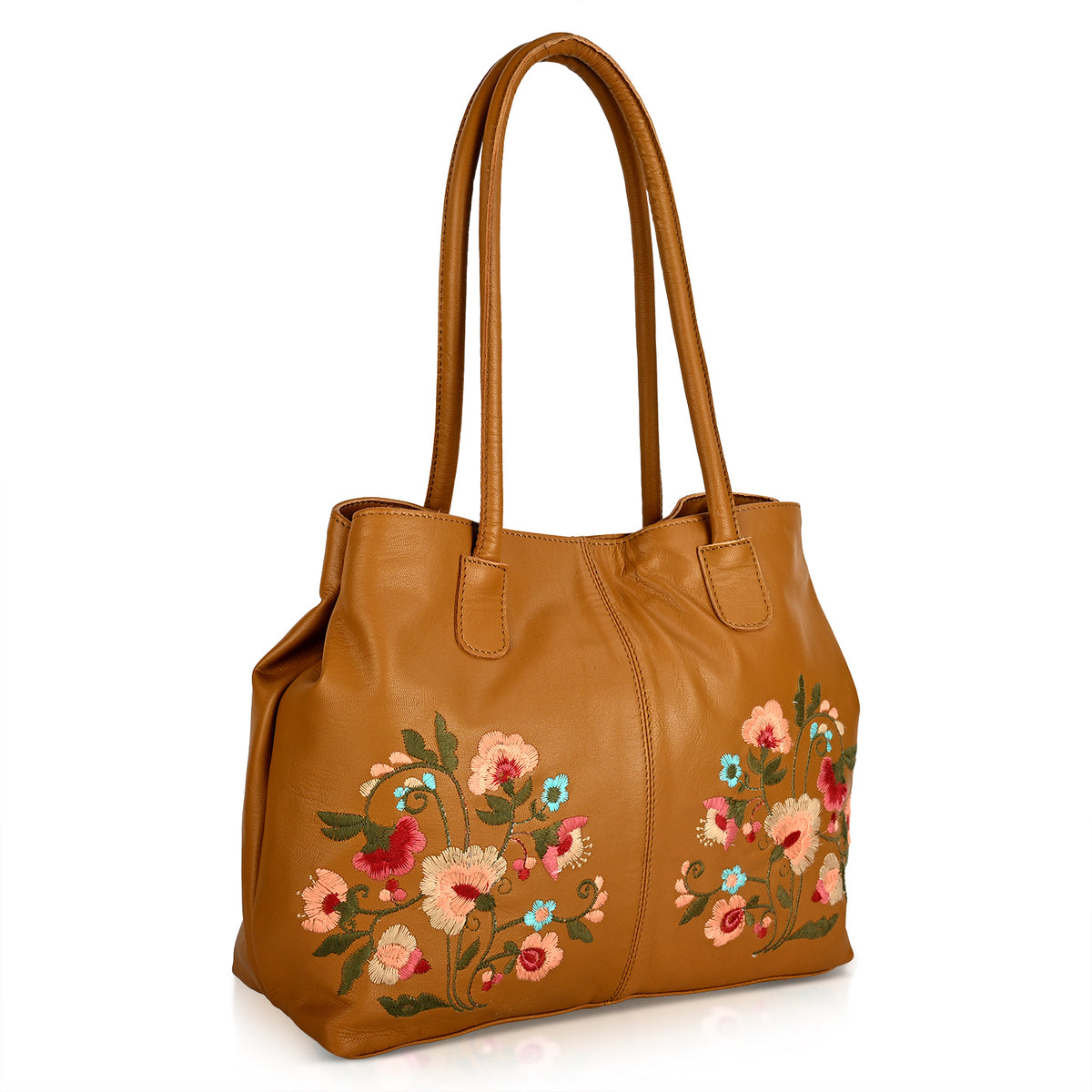 La Marey Genuine Leather Embroidery Handbag with Magnetic Closure - Tan Brown V32515500 8