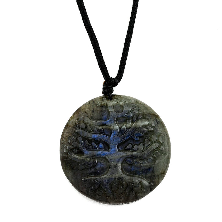 Natural Labradorite Carved Necklace with Adjustable Cotton Thread (Up to Size 28) 85.00 Ct. - Tree 8414626 1