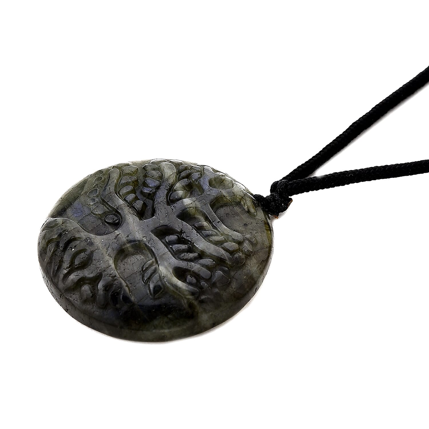 Natural Labradorite Carved Necklace with Adjustable Cotton Thread (Up to Size 28) 85.00 Ct. - Tree 8414626 4