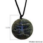 Natural Labradorite Carved Necklace with Adjustable Cotton Thread (Up to Size 28) 85.00 Ct. - Tree