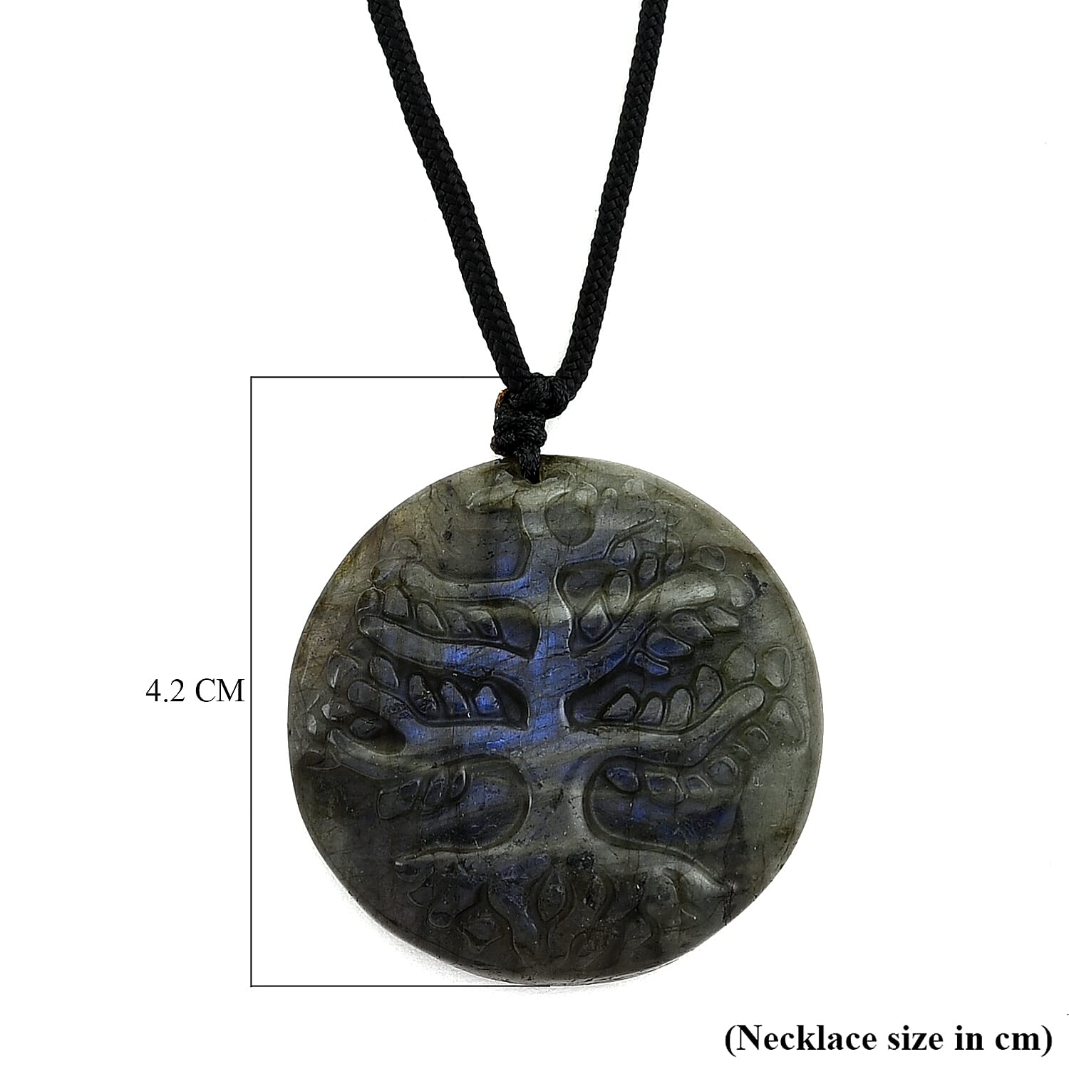 Natural Labradorite Carved Necklace with Adjustable Cotton Thread (Up to Size 28) 85.00 Ct. - Tree 8414626 7