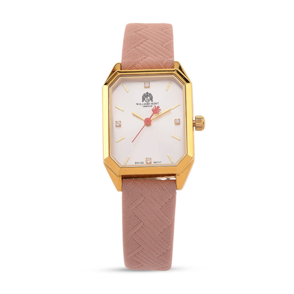 William Hunt London Legacy Lab Grown Diamond (VVS E-F) 5ATM Water Resistancy Watch with Genuine Leather Strap  Swiss Movement- Pink_8414794