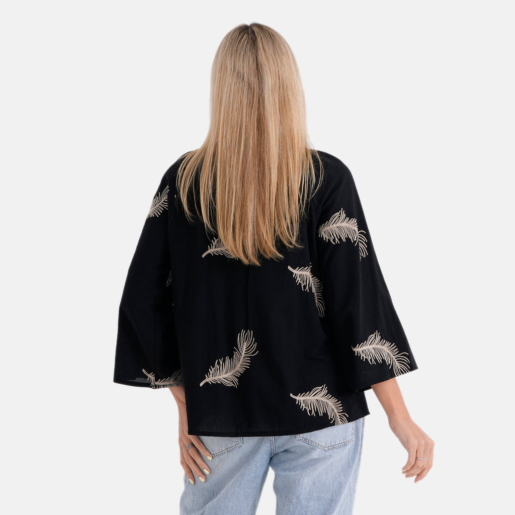 La Marey Cotton Embroidery Long-Sleeve Blouse (Size 8 to 14) - Black_8414921_2
