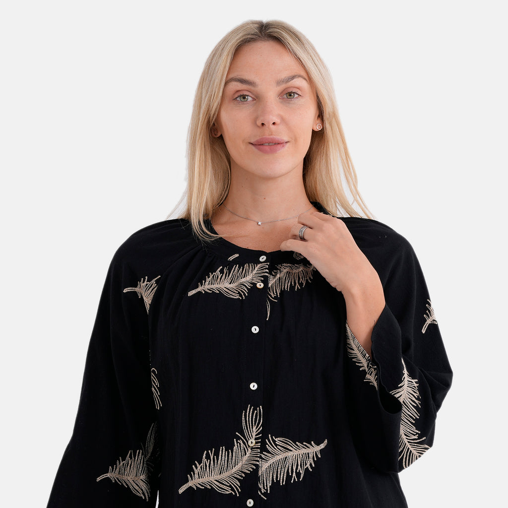 La Marey Cotton Embroidery Long-Sleeve Blouse (Size 8 to 14) - Black_8414921_5