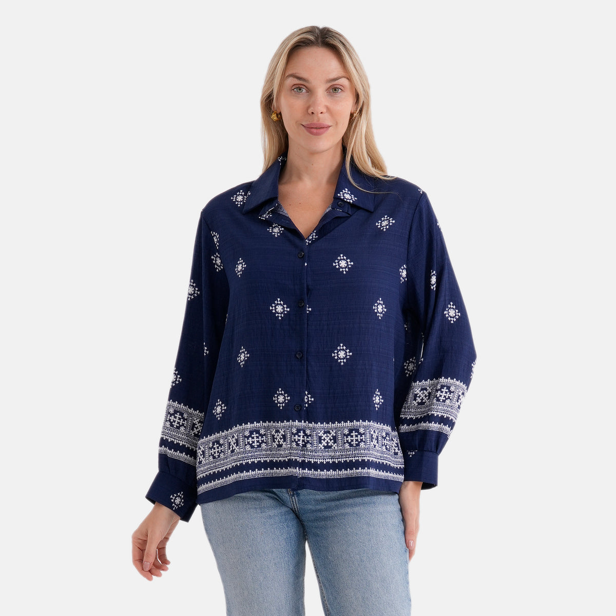 La Marey Placement Print Long-Sleeve Shirt (Size 16 to 22) - Navy Blue V32529351 0