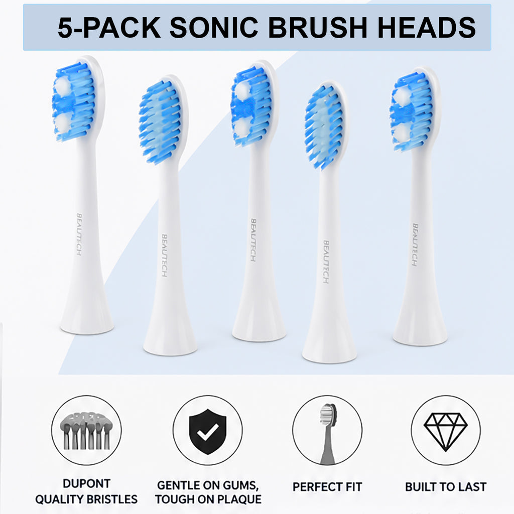 Sonic Toothbrush Replacement Heads Pack of 5 - White Electric Toothbrush Refills (88x68x18mm) - 3 Clean and 2 Sensitive Snap On Brush Heads_8415142_2