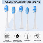 Sonic Toothbrush Replacement Heads Pack of 5 - White Electric Toothbrush Refills (88x68x18mm) - 3 Clean and 2 Sensitive Snap On Brush Heads_8415142_2