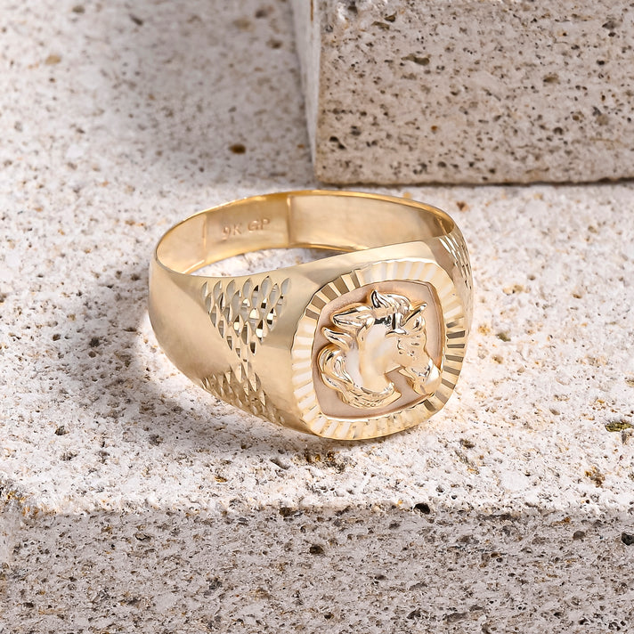 GP Collection 9K Yellow Gold Horse Head Design Signet Ring 8415333 2