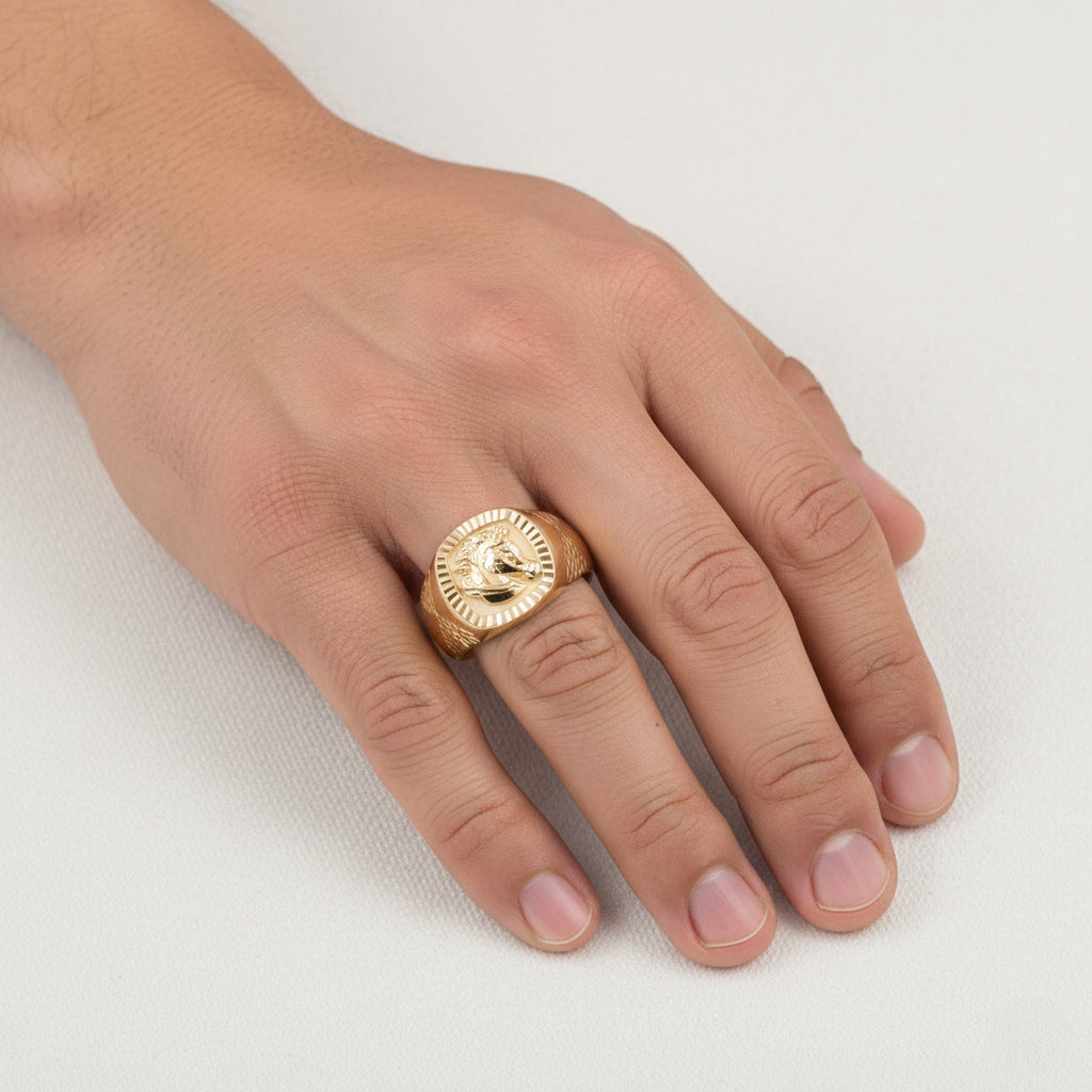 GP Collection 9K Yellow Gold Horse Head Design Signet Ring 8415333 2