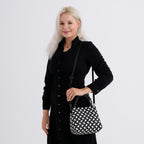Geometric Woven Pattern Handbag with Shoulder Strap (130cm) - Black_8415363_2