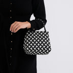 Geometric Woven Pattern Handbag with Shoulder Strap (130cm) - Black_8415363_3