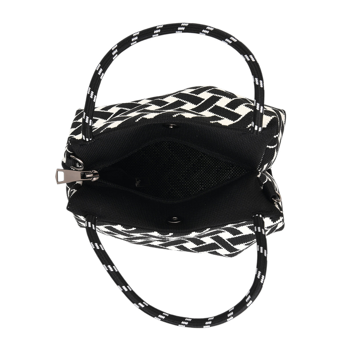 Geometric Woven Pattern Handbag with Shoulder Strap (130cm) - Black 8415363 6