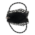 Geometric Woven Pattern Handbag with Shoulder Strap (130cm) - Black_8415363_6