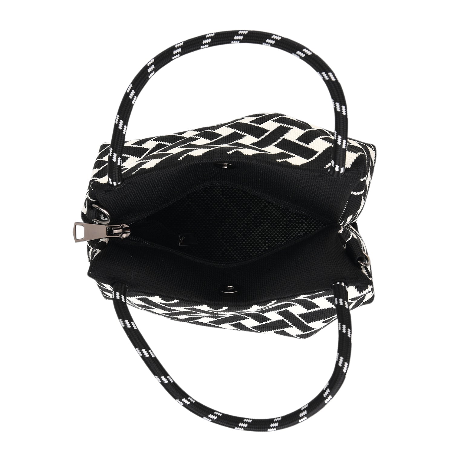 Geometric Woven Pattern Handbag with Shoulder Strap (130cm) - Black 8415363 6