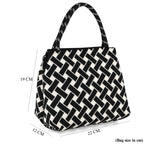 Geometric Woven Pattern Handbag with Shoulder Strap (130cm) - Black_8415363_8