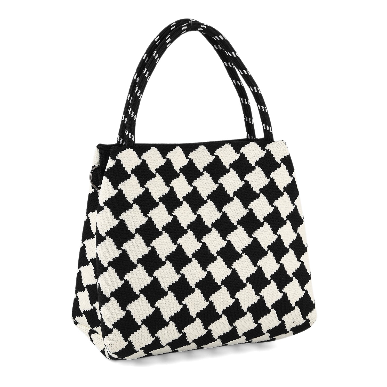 Checkerboard Pattern Handbag with Shoulder Strap (130cm) - Black &amp; White 8415364 0