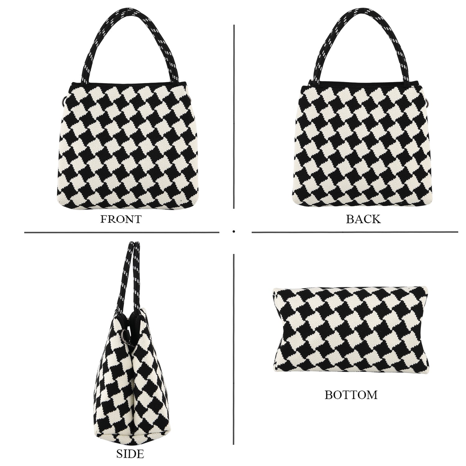 Checkerboard Pattern Handbag with Shoulder Strap (130cm) - Black &amp; White 8415364 4