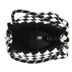 Checkerboard Pattern Handbag with Shoulder Strap (130cm) - Black & White_8415364_6