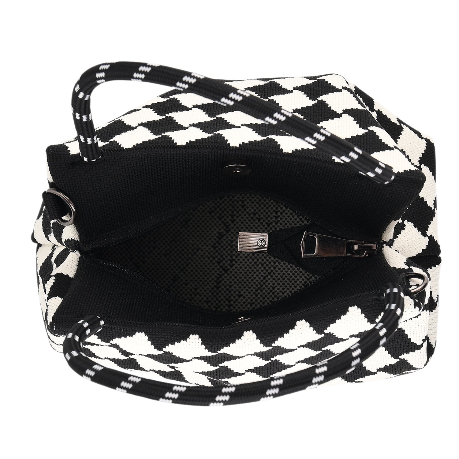 Checkerboard Pattern Handbag with Shoulder Strap (130cm) - Black &amp; White 8415364 6