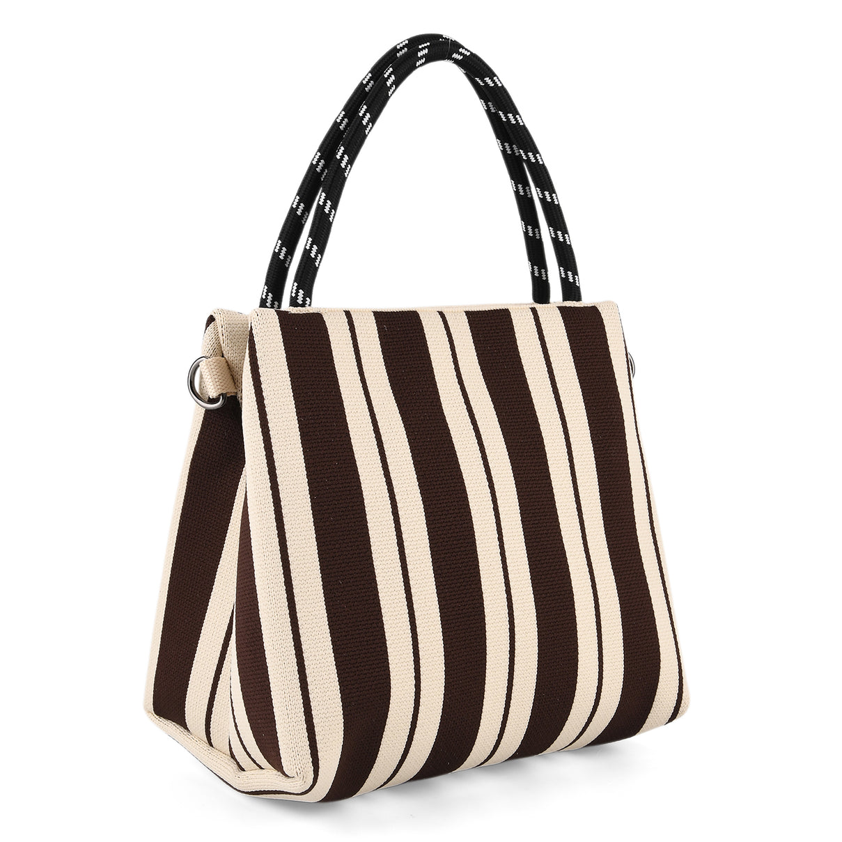 Striped Pattern Handbag with Shoulder Strap (130cm) - Coffee &amp; White 8415365 0