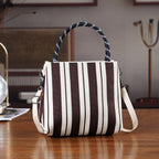 Striped Pattern Handbag with Shoulder Strap (130cm) - Coffee & White_8415365_1