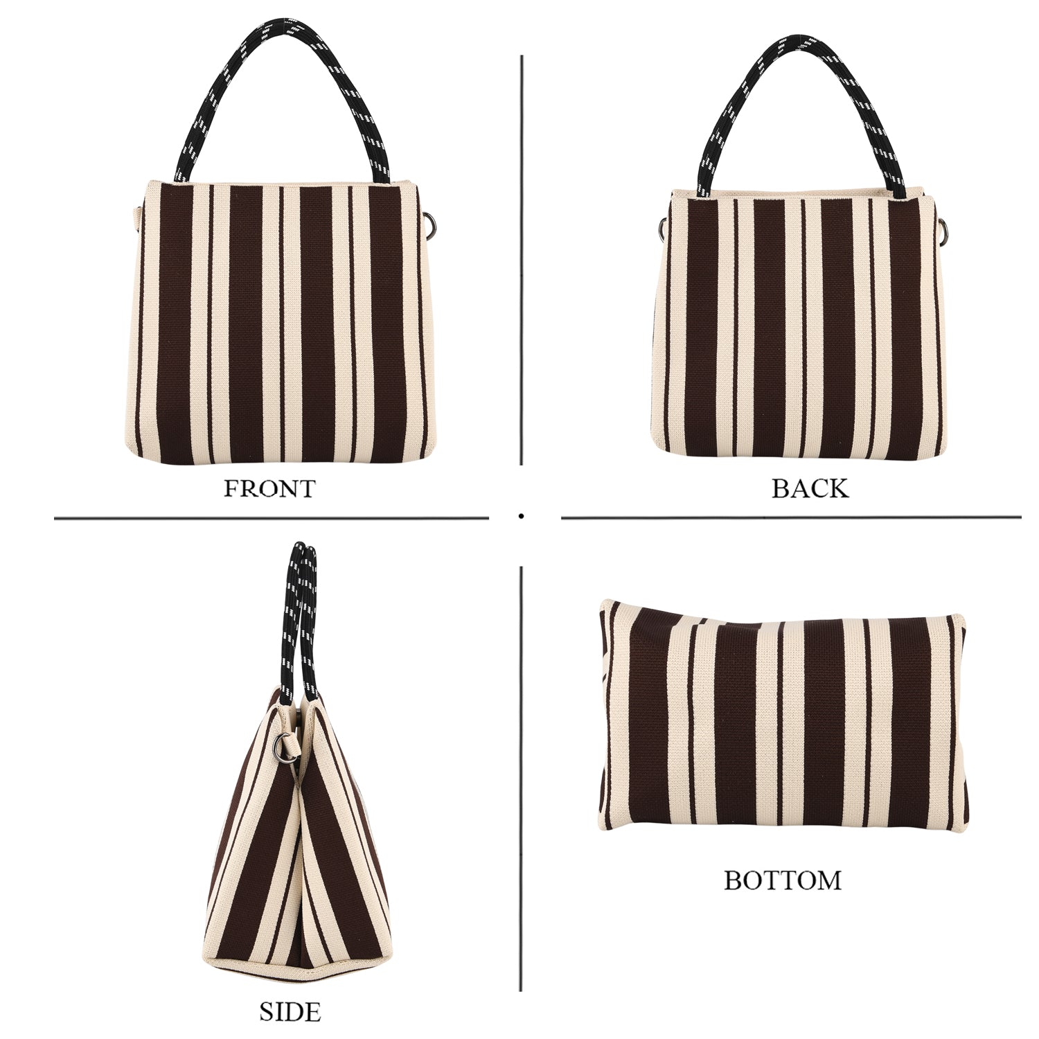 Striped Pattern Handbag with Shoulder Strap (130cm) - Coffee &amp; White 8415365 4