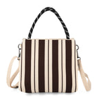 Striped Pattern Handbag with Shoulder Strap (130cm) - Coffee & White_8415365_5