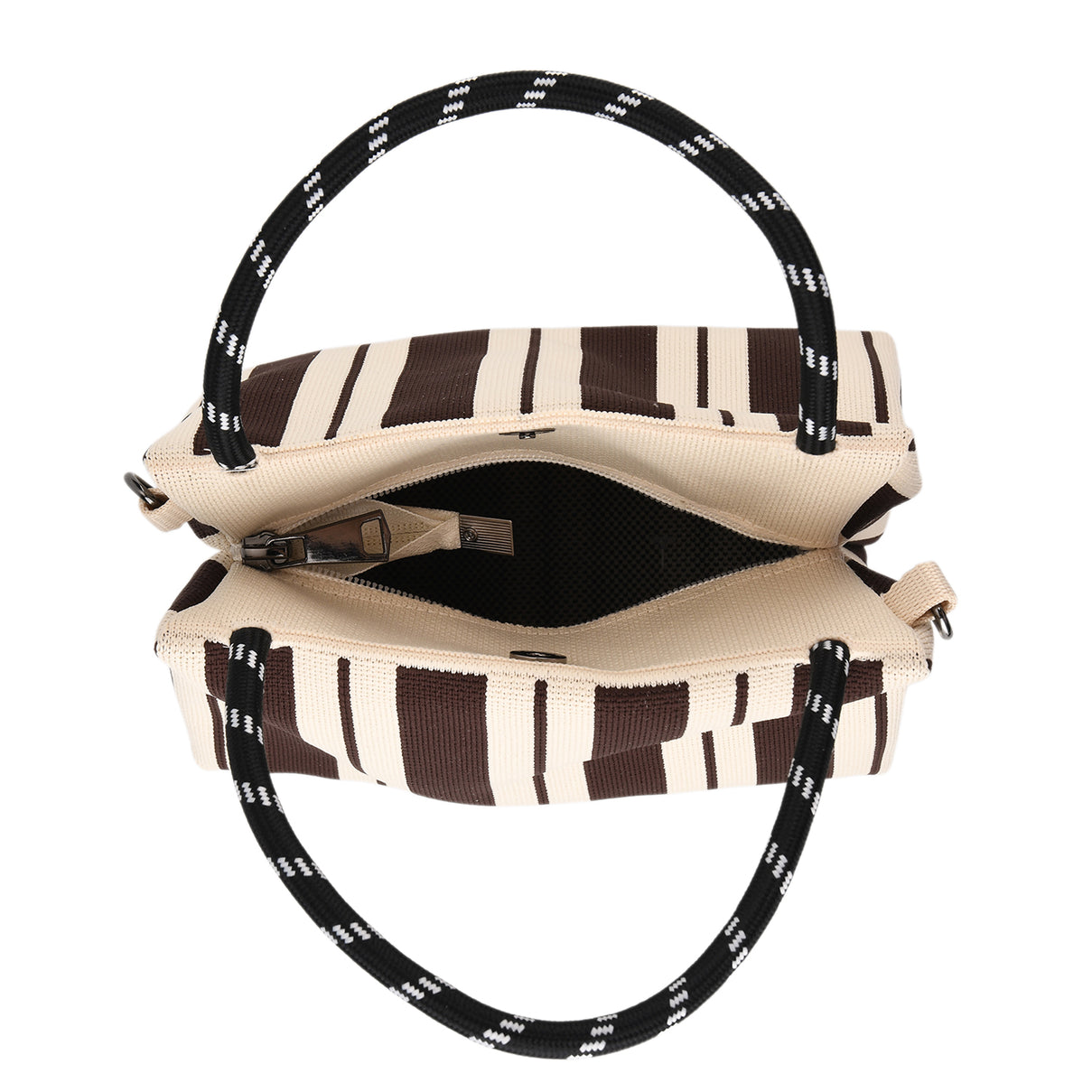 Striped Pattern Handbag with Shoulder Strap (130cm) - Coffee &amp; White 8415365 6