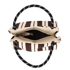 Striped Pattern Handbag with Shoulder Strap (130cm) - Coffee & White_8415365_6
