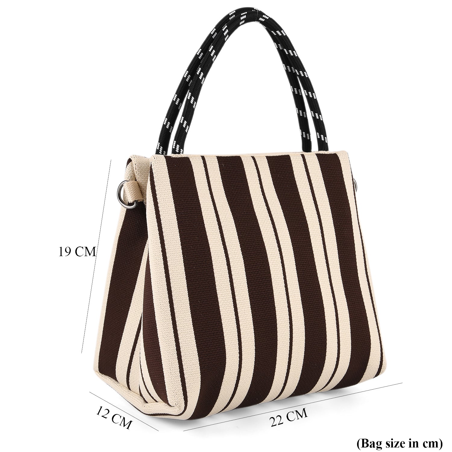 Striped Pattern Handbag with Shoulder Strap (130cm) - Coffee &amp; White 8415365 8