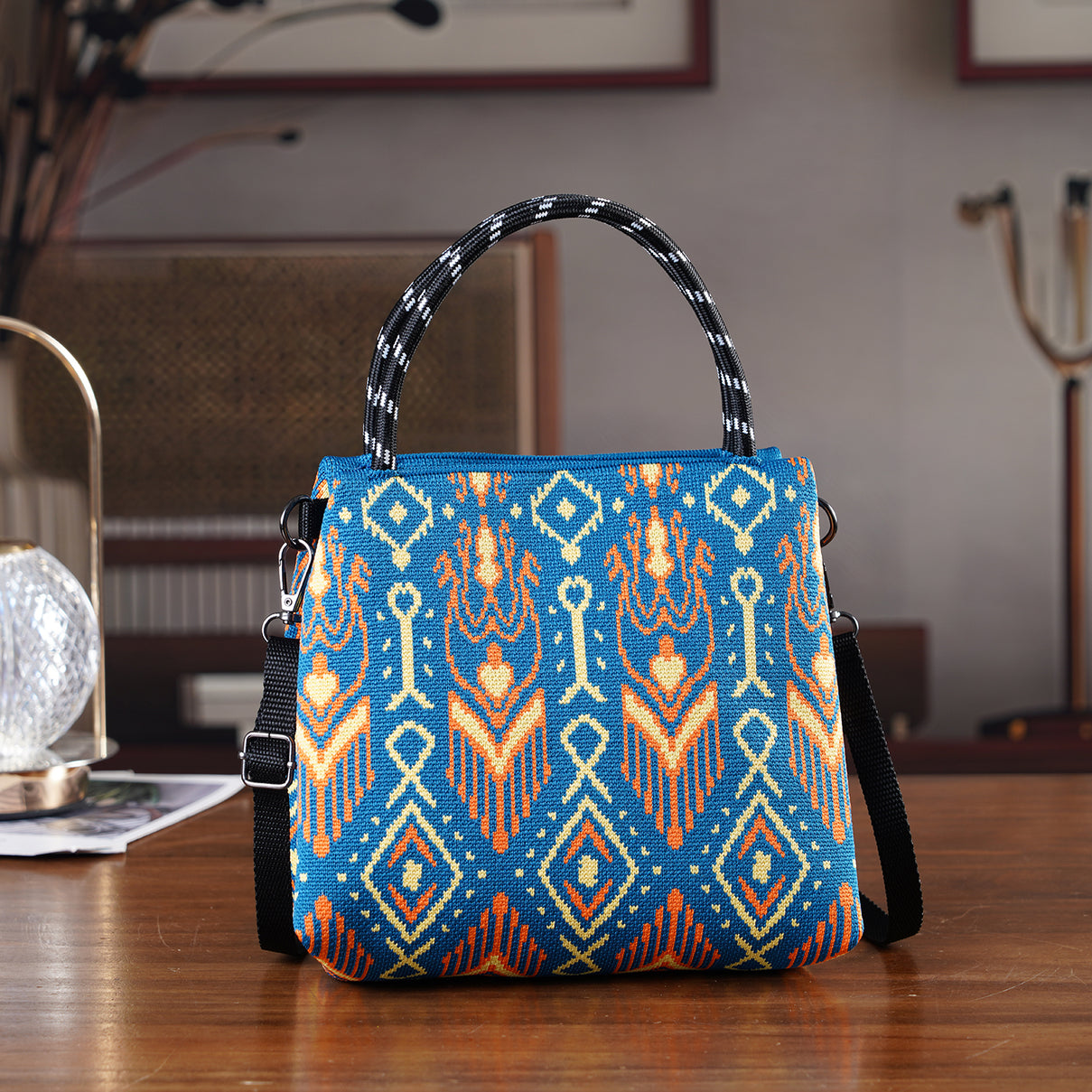 Ethnic Pattern Handbag with Shoulder Strap (130cm) - Multi Colour 8415371 1