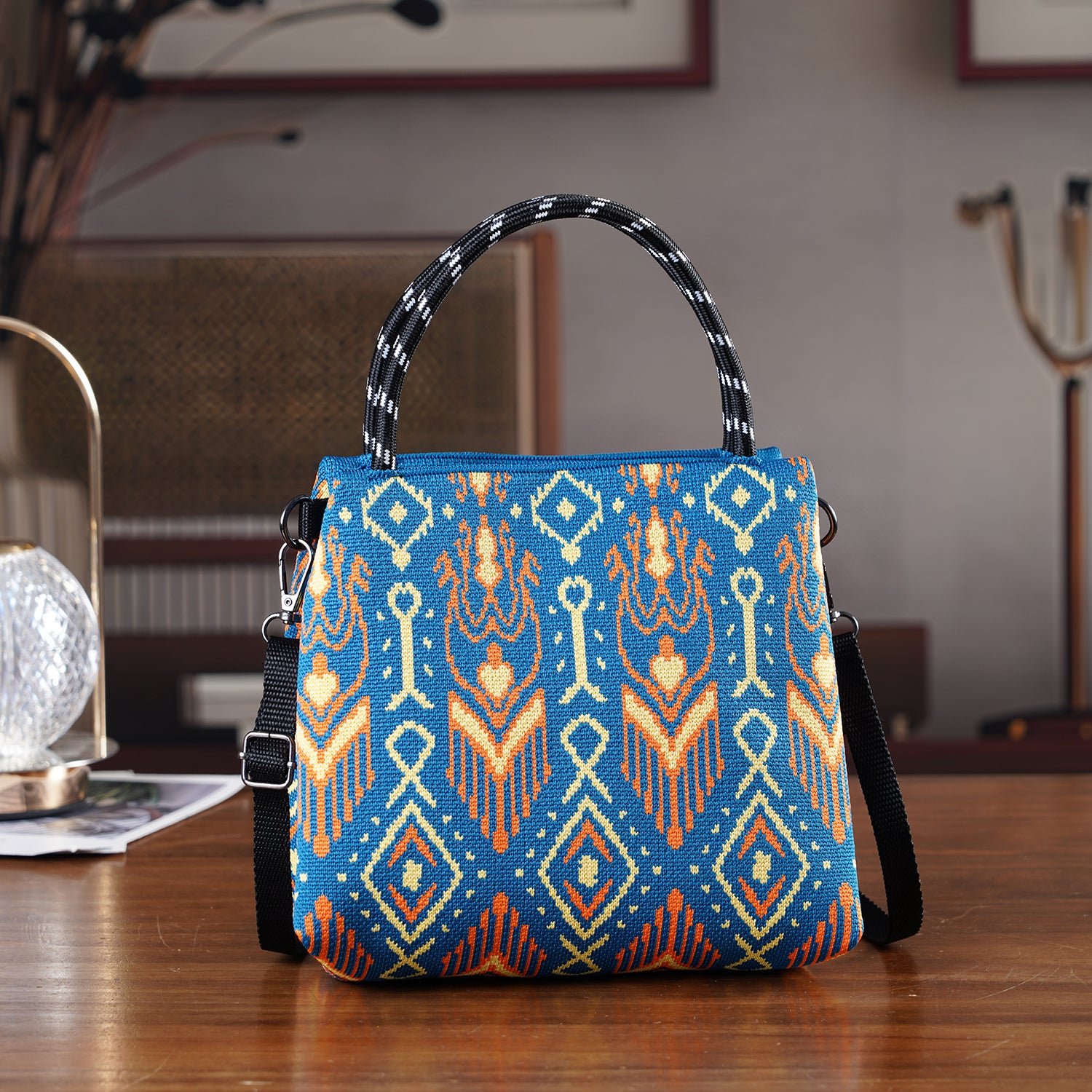 Ethnic Pattern Handbag with Shoulder Strap (130cm) - Multi Colour 8415371 1
