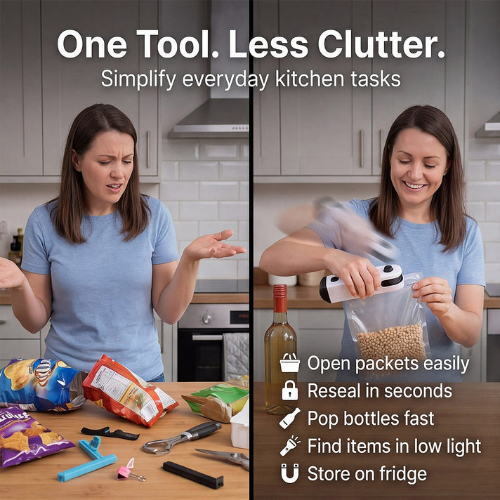 Multifunctional Rechargeable Mini Bag Sealer - 5-in-1 Handheld Heat Sealer with Bottle Opener &amp; Blade - White &amp; Black 8415709 2