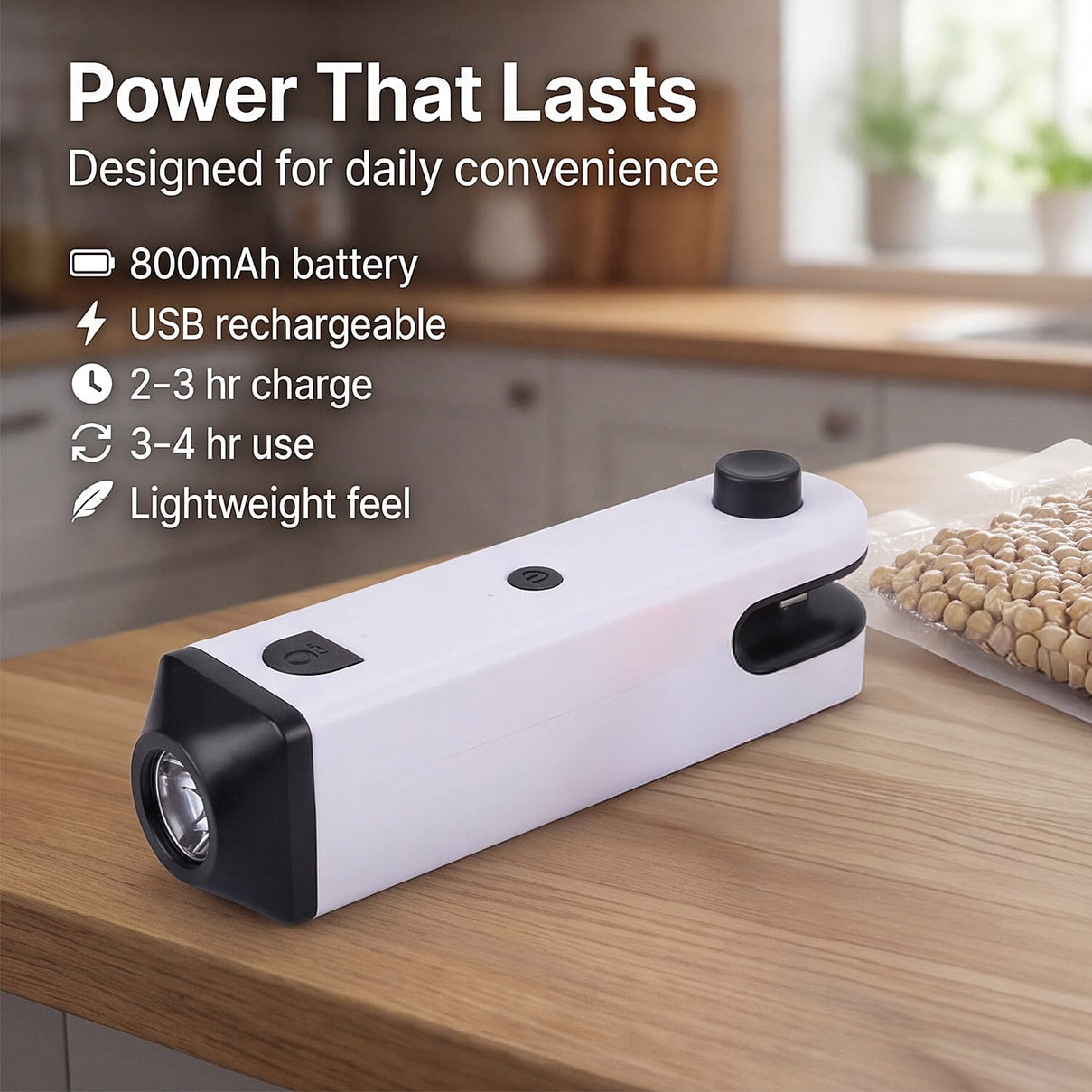 Multifunctional Rechargeable Mini Bag Sealer - 5-in-1 Handheld Heat Sealer with Bottle Opener &amp; Blade - White &amp; Black 8415709 4